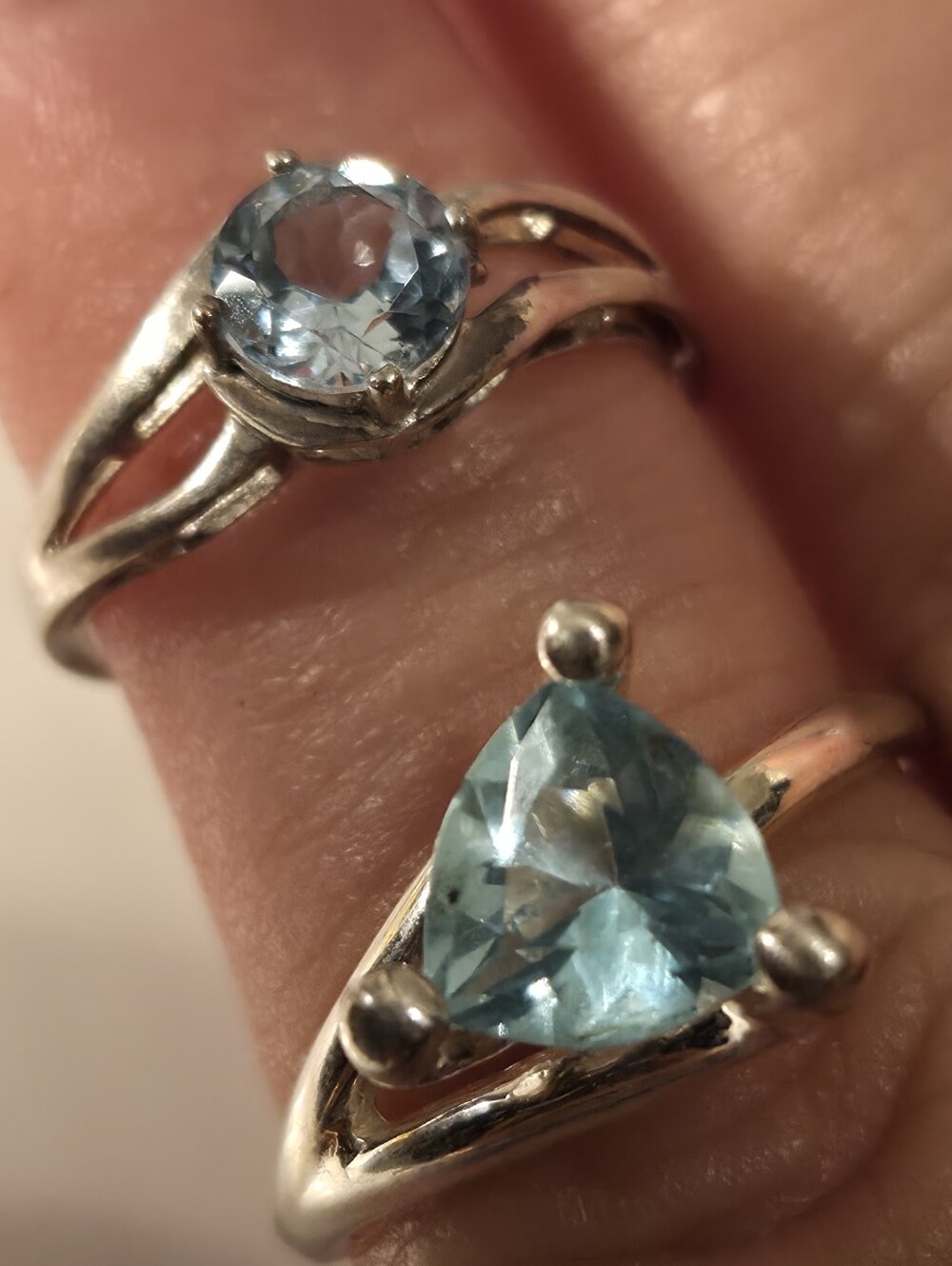 Sterling Silver Blue Topaz Heart & Round Ring Set
